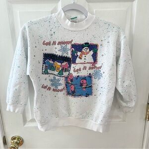Kids Large Size 14 Vintage BASIC COLORS Snowman Christmas crewneck sweatshirt
